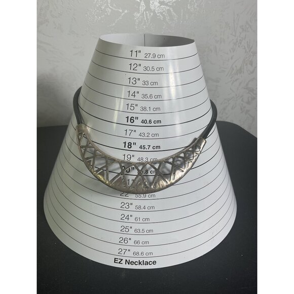 Silver Geometric Statement Necklace - Picture 2 of 4